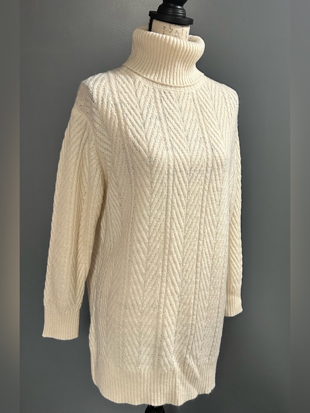Mango MNG Basics Cream Oversized Turtleneck Tunic Sweater